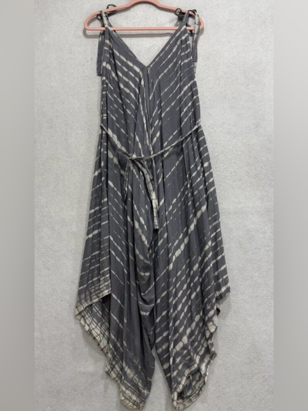 Gray Tie-Dye V-Neck adjustable Romper / jumper